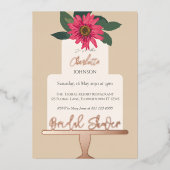 Modernes Brautparty mit Blumenkuchen Gold Folieneinladung (Vorderseite)