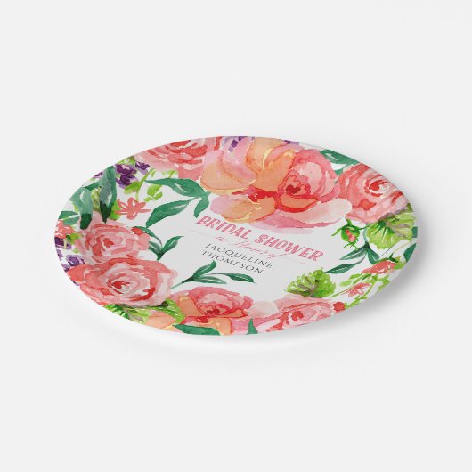 Modernes Brautparty mit Blumenmotiven Pappteller (Schrägansicht)