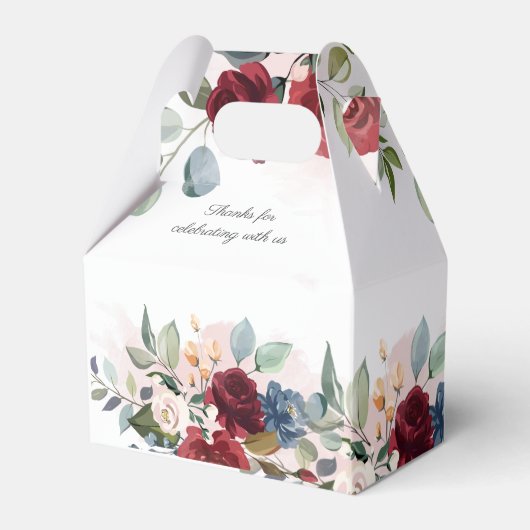 Modernes Brautparty mit Blumenwasser Burgund Geschenkschachtel (Rückseite)