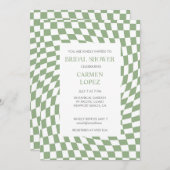 Modernes Brautparty mit grünem Schachbrettmuster Einladung (Vorne/Hinten)