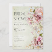 Modernes Brautparty mit rosa Rosen und Lilien Einladung (Vorderseite)