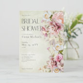 Modernes Brautparty mit rosa Rosen und Lilien Einladung (Stehend Vorderseite)