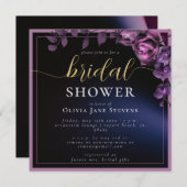Modernes Brautparty mit schwarzem, Lila Rahmen Einladung (Vorne/Hinten)