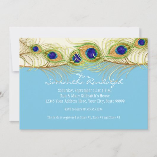 Modernes Brautparty mit schwirren Pfauenfedern läd Einladung (Vorderseite)