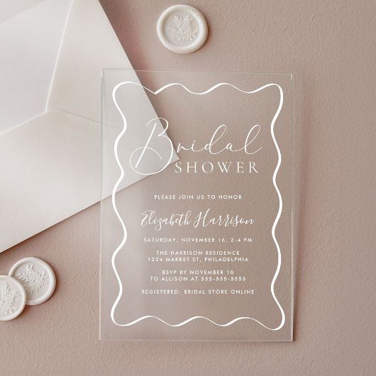 Modernes Brautparty mit weißem Rahmen Acryleinladungen