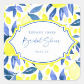 Modernes Brautparty von Blaugelben Zitronen Quadratischer Aufkleber (Vorderseite)