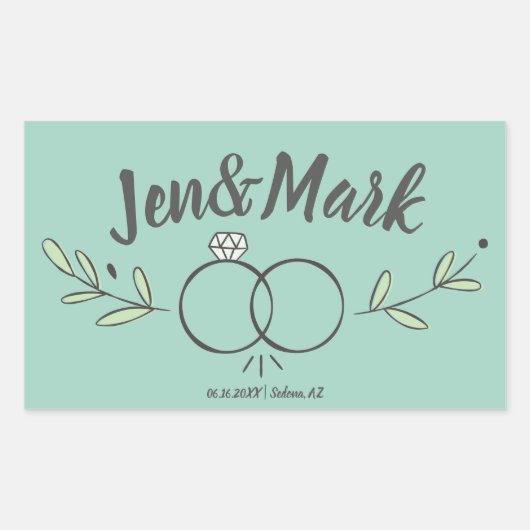 Modernes Brautring-Doodle Save the Date Rechteckiger Aufkleber (Vorderseite)