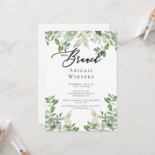 Modernes Bridal Brunch Foliage Brautparty I Einladung (Vorderseite/Rückseite Beispiel)
