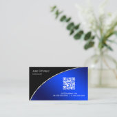 Modernes Bright Blue QR Elegant Beruflich Visitenkarte (Stehend Vorderseite)