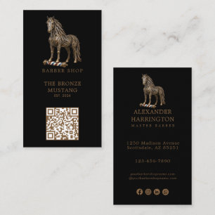 Modernes Bronze-Mustang-Friseurstudio-Logo Qr-Code Visitenkarte