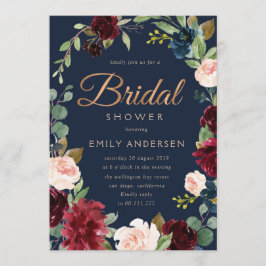 Modernes Bronze-Skript bordeauxrotes Brautparty Einladung