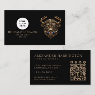 Modernes Bronzener Büffel-Logo für Barbier Shop QR Visitenkarte