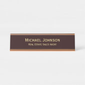 Modernes Brown Gold Beruflich Business Office Schreibtischnamensplakette (Vorderseite )