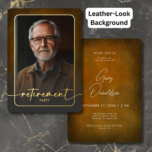 Modernes Brown Leather Foto Retirement Party Folieneinladung