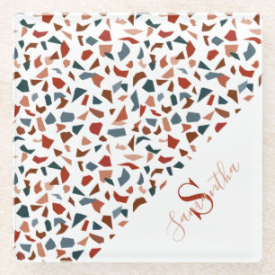 Modernes Brown Terrazzo Monogram Glasuntersetzer