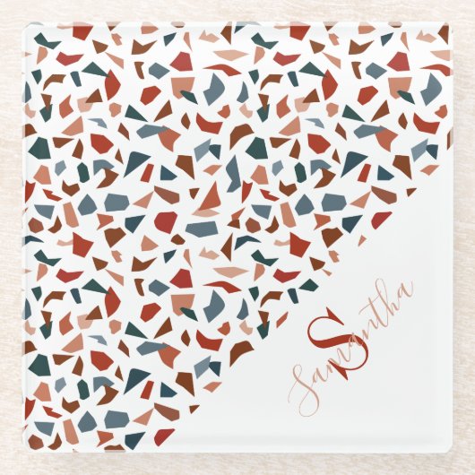 Modernes Brown Terrazzo Monogram Glasuntersetzer (Vorderseite)