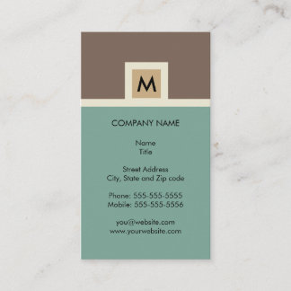 Modernes Brown und grüne Monogramm-Visitenkarte Visitenkarte
