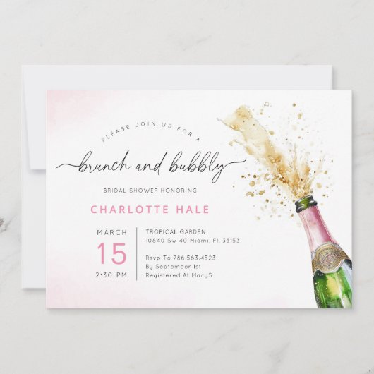 Modernes Brunch und Bubbly Champagne Brautparty Einladung (Vorderseite)