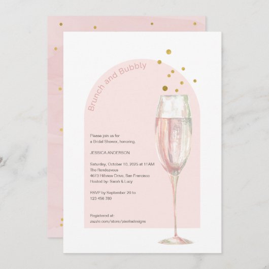 Modernes Brunch und Mimosa-Brautparty Einladung (Vorne/Hinten)