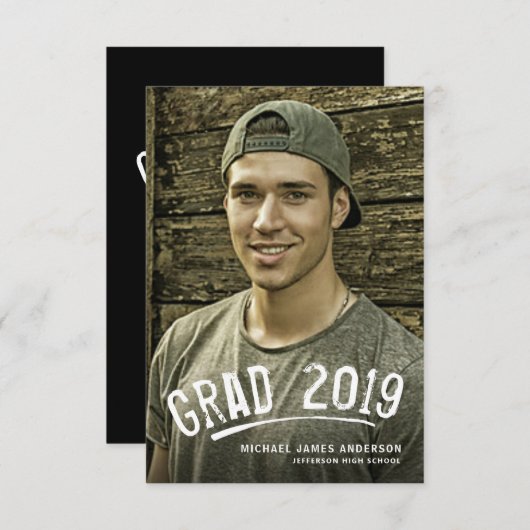 Modernes Brush Abschluss Grunge Foto Party Einladu Ankündigung (Vorne/Hinten)