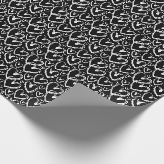 Modernes Brush Herz White Black Pattern Geschenkpapier (Ecke)