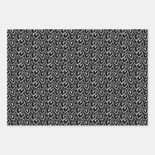Modernes Brush Herz White Black Pattern Geschenkpapier Set (Vorderseite 3)