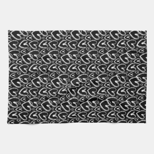 Modernes Brush Herz White Black Pattern Geschirrtuch (Horizontal)