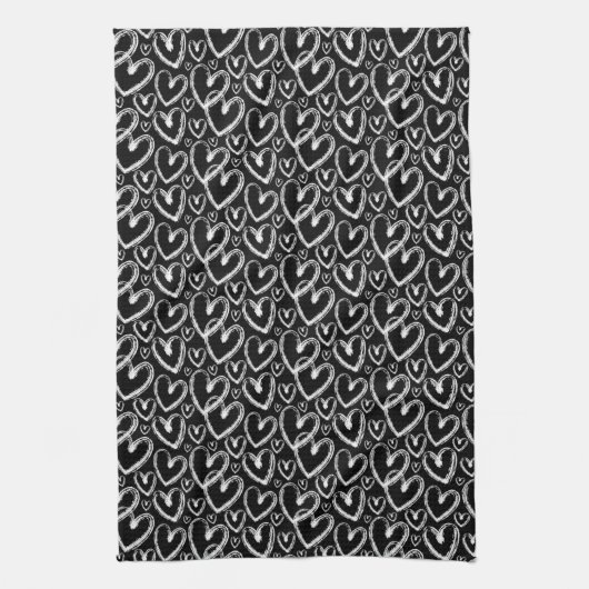 Modernes Brush Herz White Black Pattern Geschirrtuch (Vertikal)