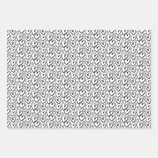 Modernes Brush Schwarz-weißes Herz Geschenkpapier Set (Vorderseite 2)