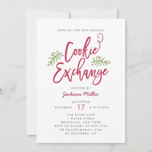 Modernes Brush Script Cookie Exchange Party Einladung (Vorderseite)