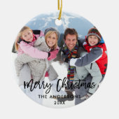 Modernes Brush Script Family Foto Frohe Weihnachte Keramik Ornament (Vorne)