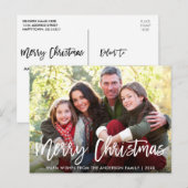 Modernes Brush Script Family Foto Frohe Weihnachte Postkarte (Vorne/Hinten)