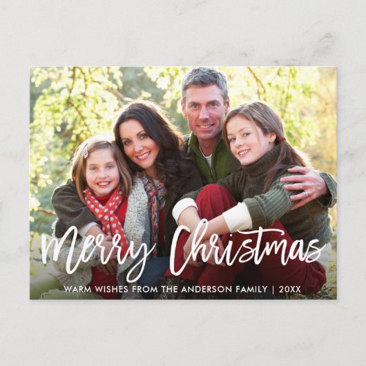 Modernes Brush Script Family Foto Frohe Weihnachte Postkarte (Vorderseite)