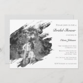 Modernes Brushstroke-Foto-Brautparty | Weiß Einladung (Vorne/Hinten)