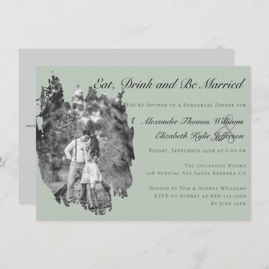 Modernes Brushstroke Foto Wedding Probe Dinner Einladung (Vorne/Hinten)