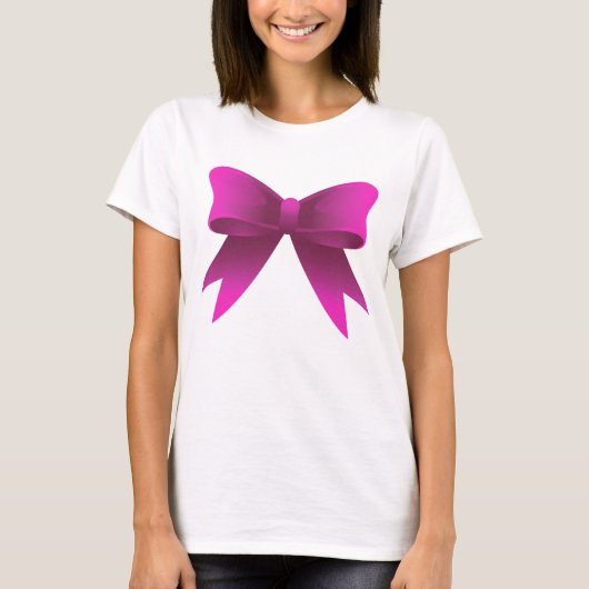 Modernes Brustkrebs-Bewusstsein Hübsch Pink Bow T-Shirt (Vorderseite)