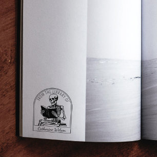 Modernes Buchzeichen Schädel aus der Bibliothek vo Gummistempel