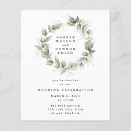 Modernes Budget Gold Eukalyptus Wreath Wedding Flyer