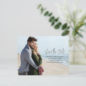 Modernes Budget Save the Date Foto Hochzeit QR-Cod Ankündigungspostkarte (Stehend Vorderseite)