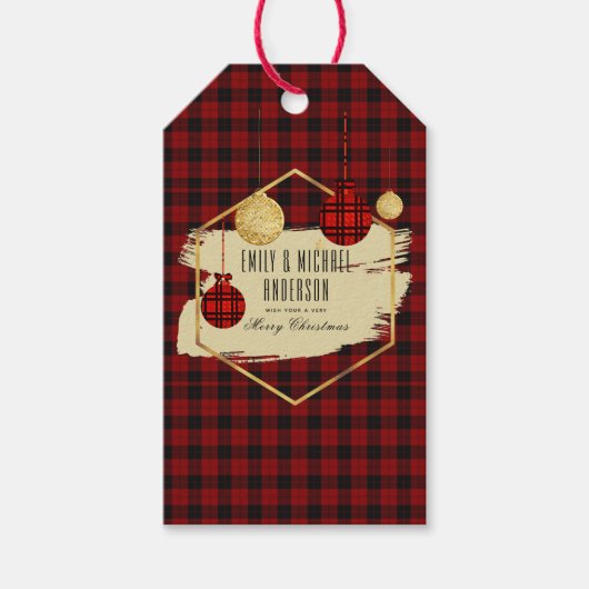 Modernes Buffalo Kariert Gold Geometric Personalis Geschenkanhänger (Vorderseite)