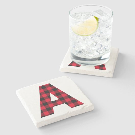 Modernes Buffalo Kariert Initial A Monogram Steinuntersetzer (Seitenansicht)