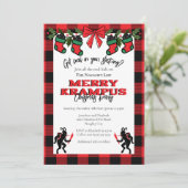Modernes Buffalo Kariert Merry Krampus Weihnachtsf Einladung (Stehend Vorderseite)