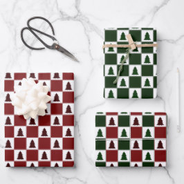 Modernes Buffalo Kariertes Weihnachtsbaummuster Geschenkpapier Set