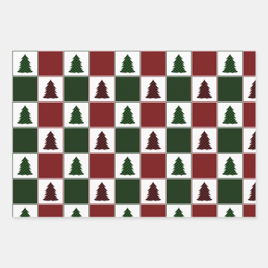 Modernes Buffalo Kariertes Weihnachtsbaummuster Geschenkpapier Set (Vorderseite 3)
