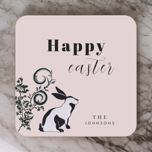 Modernes Bunny Happy Osterfest Personalisiert Rechteckiger Pappuntersetzer