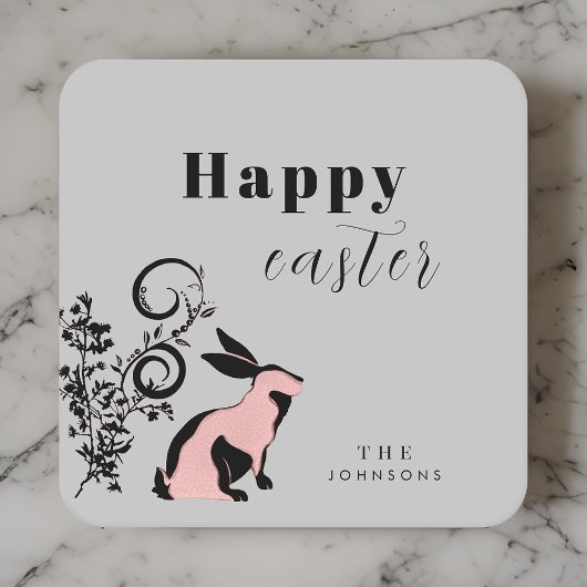 Modernes Bunny Happy Osterfest Personalisiert Rechteckiger Pappuntersetzer