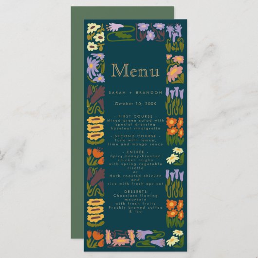 Modernes buntes Boho Chic Wedding Menu Menükarte (Vorne/Hinten)