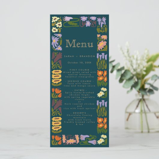 Modernes buntes Boho Chic Wedding Menu Menükarte (Stehend Vorderseite)