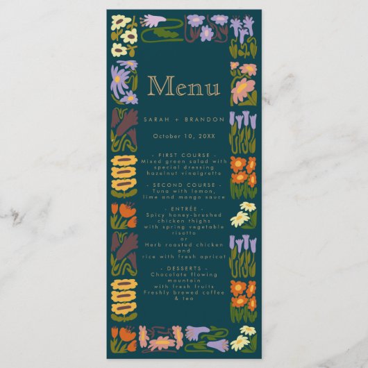 Modernes buntes Boho Chic Wedding Menu Menükarte (Vorderseite)