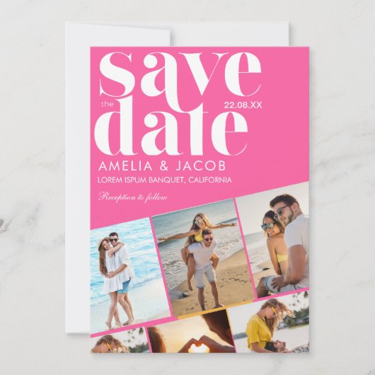 Modernes buntes Hochzeitsspiel Foto Orange und Ros Save The Date (Vorderseite)